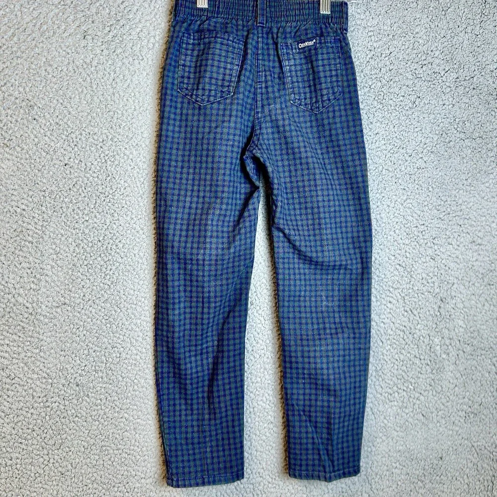 Vintage OshKosh B'gosh Plaid Pants 6R Blue Green Made In USA